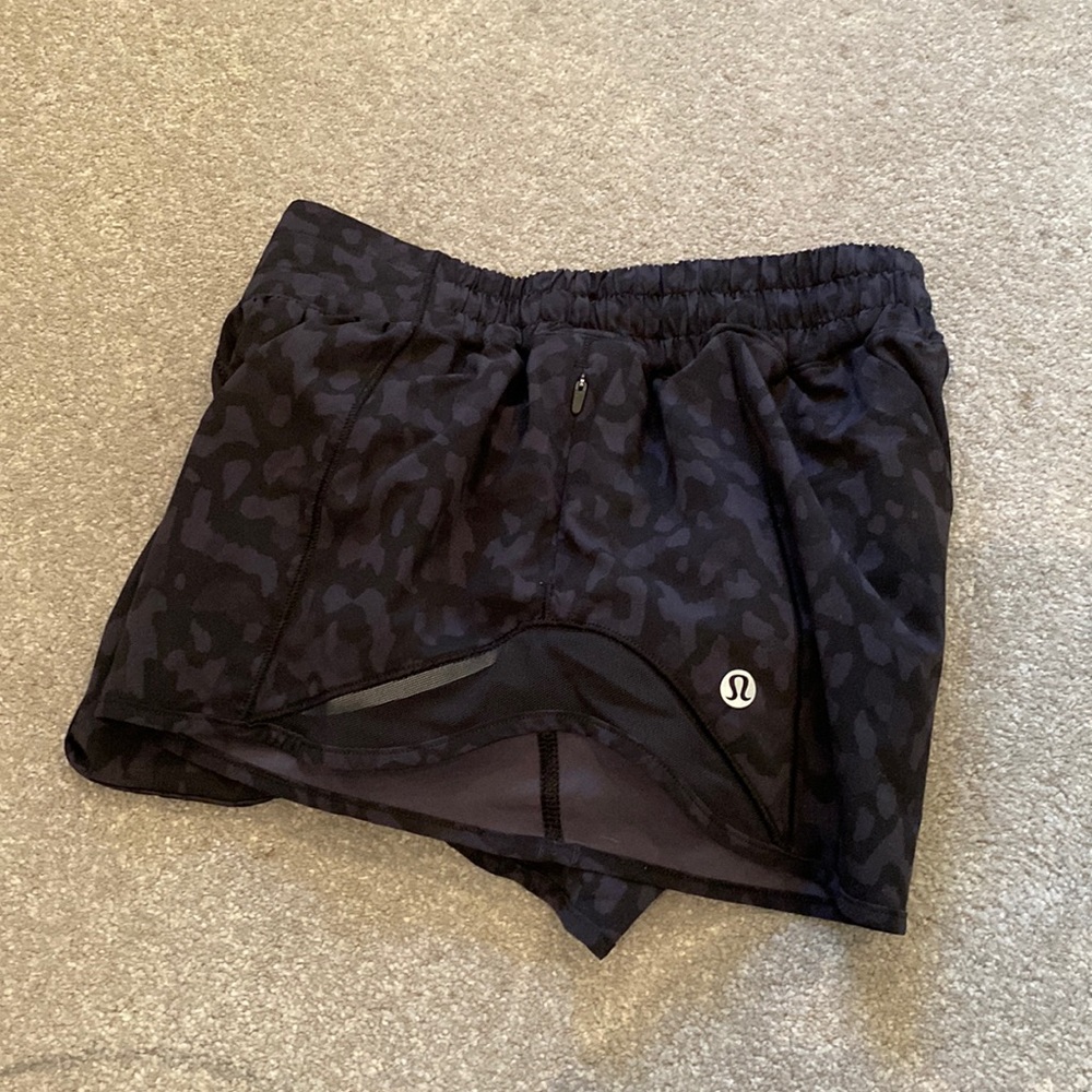 Black leopard print Lululemon shorts